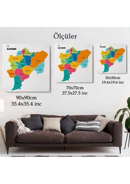 Kayseri Ili ve Ilçeler Haritası Dekoratif Kanvas Tablo 1385 indirimleri