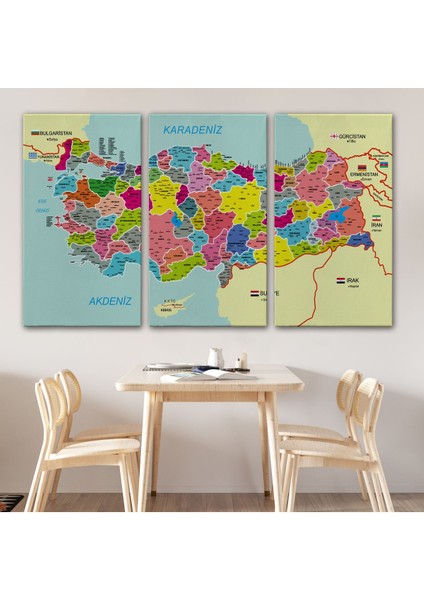 Türkiye Haritası Kanvas Tablo Il ve Ilçeli Ayrıntılı Eğitici Komşulu Tablo 2996 modelleri