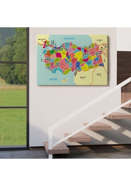 Türkiye Haritası Kanvas Tablo Il ve Ilçeli Ayrıntılı Eğitici Komşulu Tablo 2996 indirimleri
