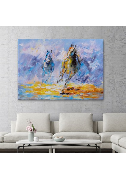 Koşan Atlar Yağlıboya Görünüm Dekoratif Kanvas Duvar TABLOSU-3490 fiyatları