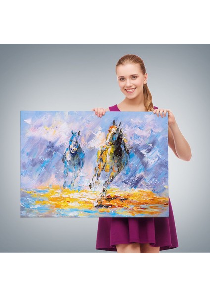 Koşan Atlar Yağlıboya Görünüm Dekoratif Kanvas Duvar TABLOSU-3490 fırsatları