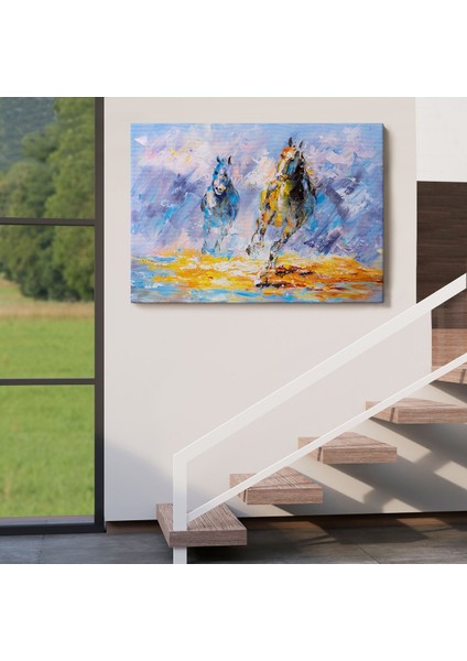 Koşan Atlar Yağlıboya Görünüm Dekoratif Kanvas Duvar TABLOSU-3490 indirimleri