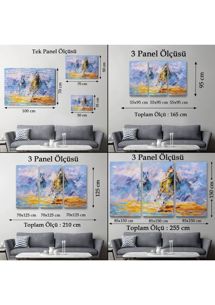 Koşan Atlar Yağlıboya Görünüm Dekoratif Kanvas Duvar TABLOSU-3490