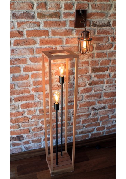 120 cm Doğal Ahşap Kayın Ağacı El Yapımı Çift Ampullü Retro Lambader Rustik LED Ampul Hediyeli fiyatları