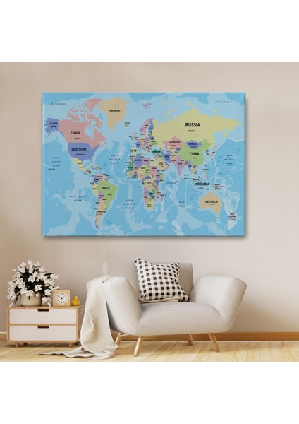 Dünya Haritası Ülke Başkentli Okyanuslu ve Dekoratif Kanvas Tablo 2233 fiyatları