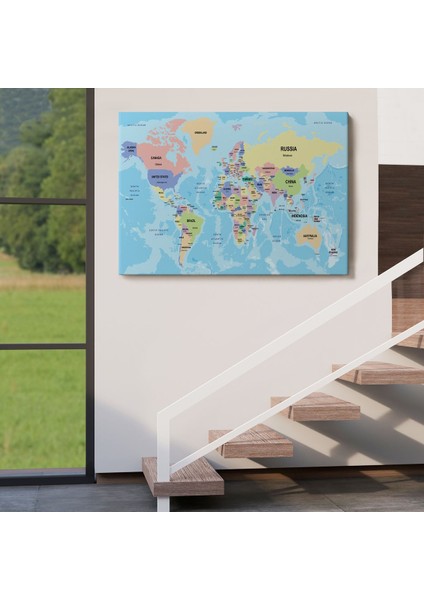Dünya Haritası Ülke Başkentli Okyanuslu ve Dekoratif Kanvas Tablo 2233 indirimleri