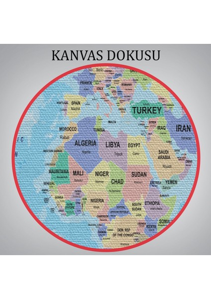 Dünya Haritası Ülke Başkentli Okyanuslu ve Dekoratif Kanvas Tablo 2233