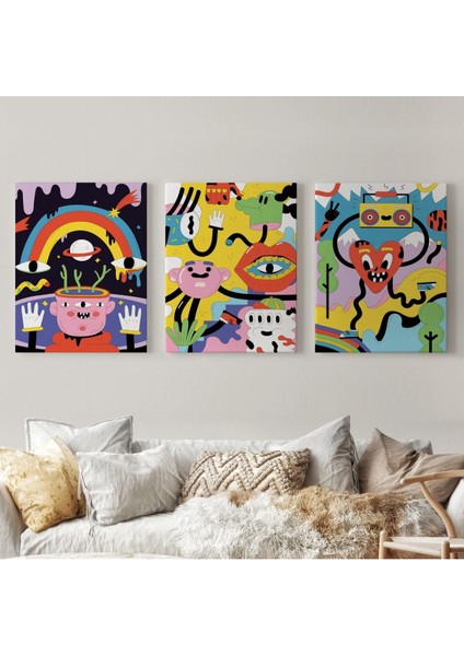 Eğlenceli Genç Odası Dekoratif Duvar Tablosu Üçlü SET-EÖ-114 fiyatları