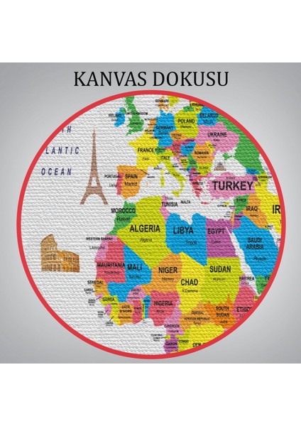 Dünya Haritası Dekoratif Kanvas Tablo Ülke ve Başkentli Öğretici ve Sembollü 2273