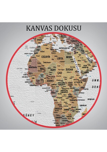 Türkçe Dünya Haritası Son Derece Ayrıntılı Eğitici ve Bayraklı Kanvas Tablo 2809