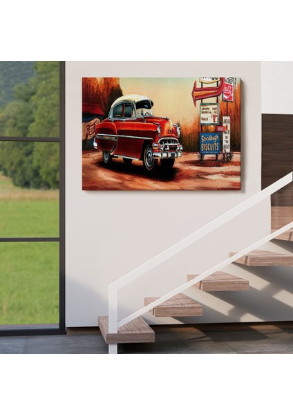 Kırmızı Klasik Araba TABLOSU-6608 indirimleri