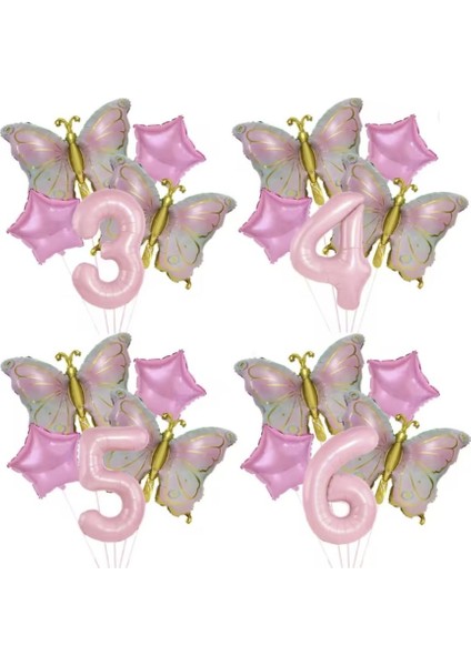 Gold Kelebekli Pembe 8 Yaş Rakam Balon Set fiyatları