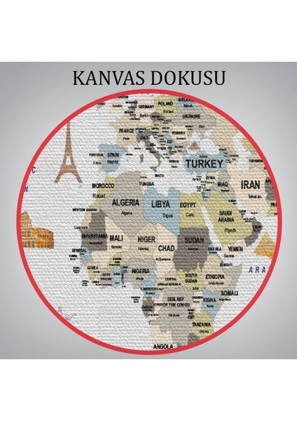 Dünya Haritası Dekoratif Kanvas Tablo Ülke ve Başkentli Öğretici ve Sembollü 2301