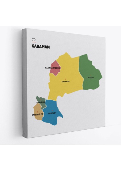 Karaman Ili ve Ilçeler Haritası Dekoratif Kanvas Tablo 1377