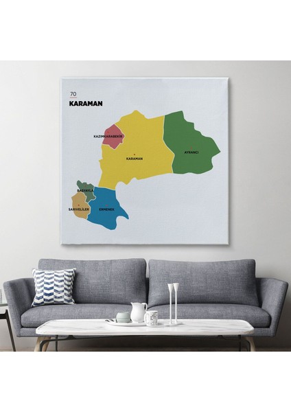 Karaman Ili ve Ilçeler Haritası Dekoratif Kanvas Tablo 1377 fiyatları