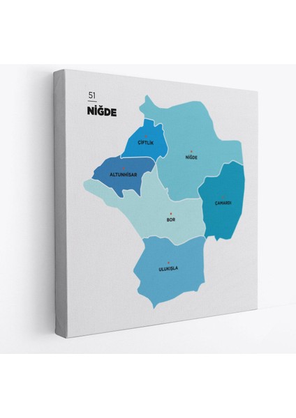 Niğde Ili ve Ilçeler Haritası Dekoratif Kanvas Tablo 1432