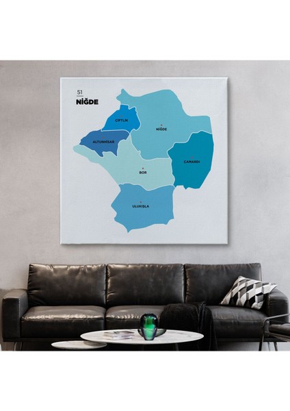 Niğde Ili ve Ilçeler Haritası Dekoratif Kanvas Tablo 1432 fiyatları