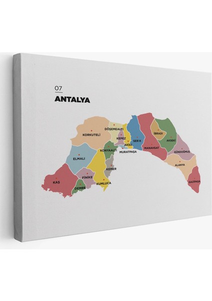 Antalya Ili ve Ilçeler Haritası Dekoratif Kanvas Tablo 1268