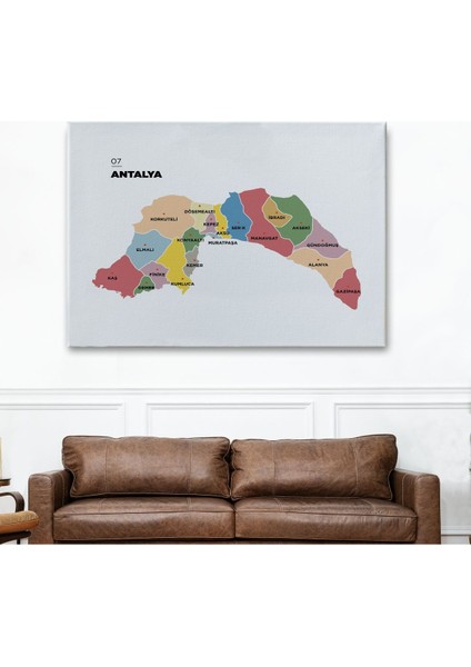 Antalya Ili ve Ilçeler Haritası Dekoratif Kanvas Tablo 1268 fiyatları