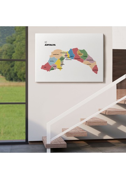 Antalya Ili ve Ilçeler Haritası Dekoratif Kanvas Tablo 1268 fırsatları