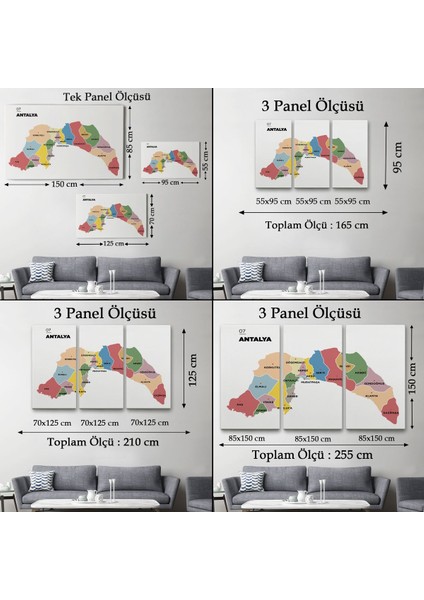 Antalya Ili ve Ilçeler Haritası Dekoratif Kanvas Tablo 1268 indirimleri