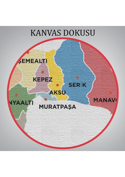 Antalya Ili ve Ilçeler Haritası Dekoratif Kanvas Tablo 1268