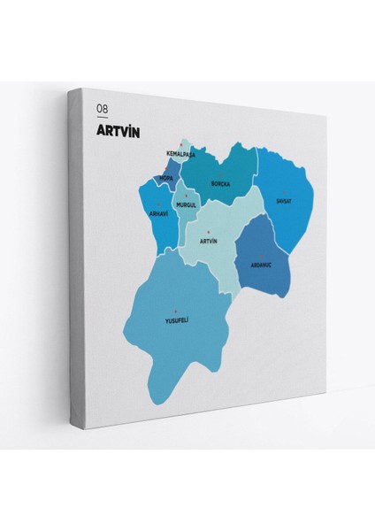 Artvin Ili ve Ilçeler Haritası Dekoratif Kanvas Tablo 1275
