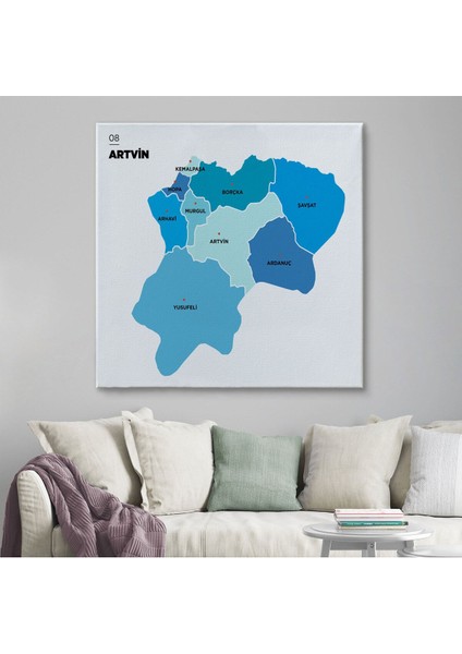 Artvin Ili ve Ilçeler Haritası Dekoratif Kanvas Tablo 1275 fiyatları