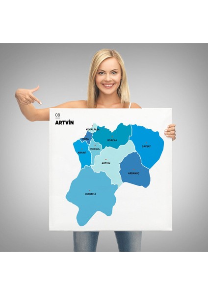 Artvin Ili ve Ilçeler Haritası Dekoratif Kanvas Tablo 1275 modelleri