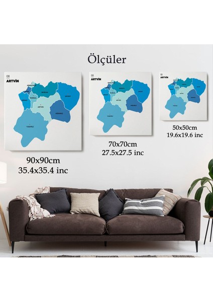 Artvin Ili ve Ilçeler Haritası Dekoratif Kanvas Tablo 1275 indirimleri
