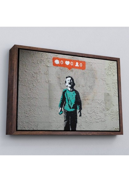Çerçeveli Bansky Takipçisi Olmadığı Için Ağlayan Sosyal Medya Cocugu Kanvas TABLO-5021