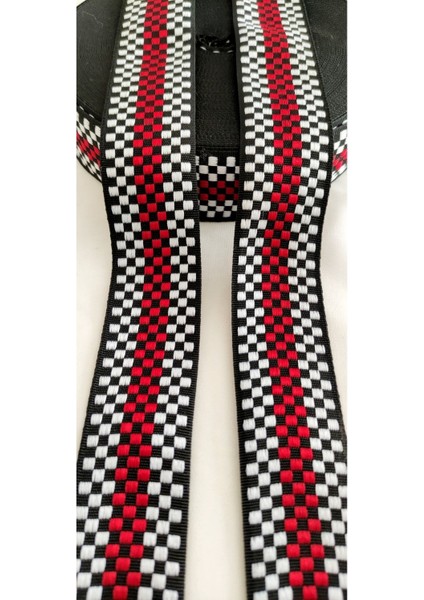 Kırmızı Beyaz Dama Desen Dar Dokuma Şerit