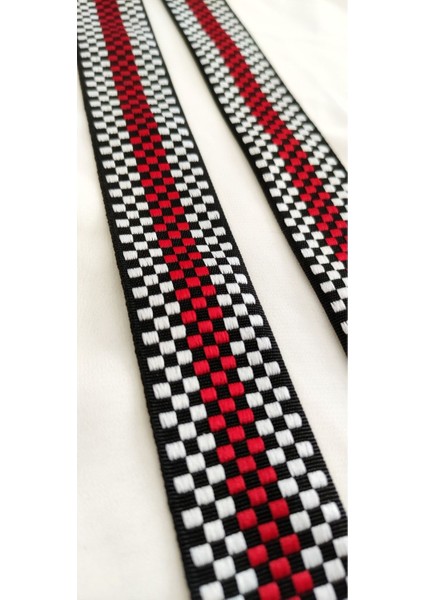 Kırmızı Beyaz Dama Desen Dar Dokuma Şerit fiyatları