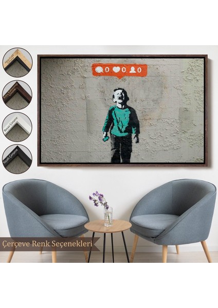 Çerçeveli Bansky Takipçisi Olmadığı Için Ağlayan Sosyal Medya Cocugu Kanvas TABLO-5021