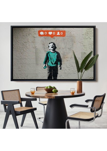 Çerçeveli Bansky Takipçisi Olmadığı Için Ağlayan Sosyal Medya Cocugu Kanvas TABLO-5021
