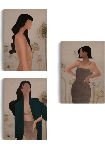 Yüzsüz Soyut Kandınlar Dekoratif Duvar Tablosu Üçlü Set-Dş-96