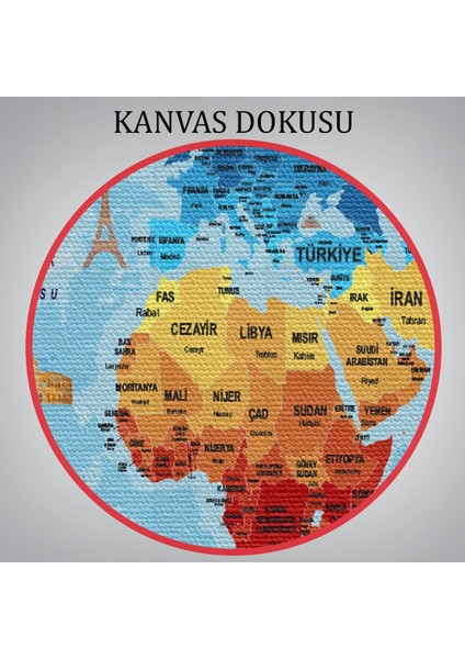 Türkçe Dünya Haritası Sembollü ve Okyanuslu Dekoratif Kanvas Tablo 2422