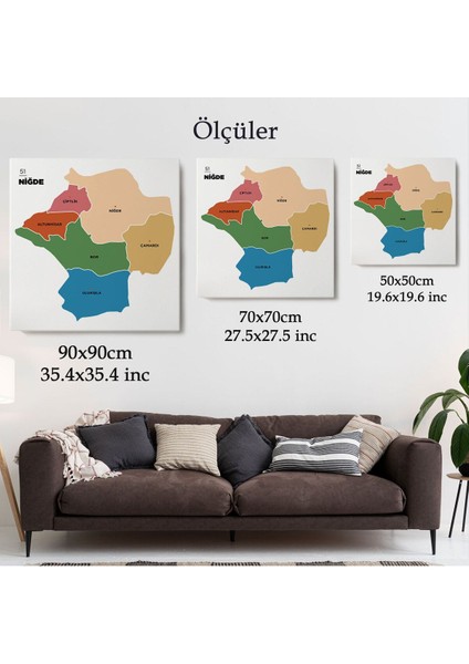 Niğde Ili ve Ilçeler Haritası Dekoratif Kanvas Tablo 1431 indirimleri