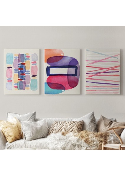 Suluboya Görünümlü Soyut Desenler Duvar Tablosu Üçlü Set-Dü-99 fiyatları