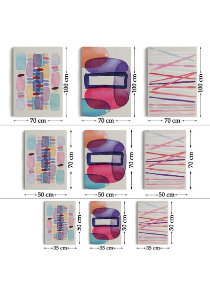 Suluboya Görünümlü Soyut Desenler Duvar Tablosu Üçlü Set-Dü-99 fırsatları