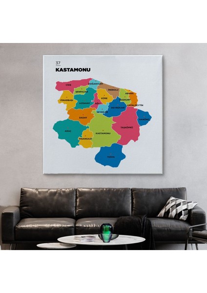 Kastamonu Ili ve Ilçeler Haritası Dekoratif Kanvas Tablo 1382 fiyatları