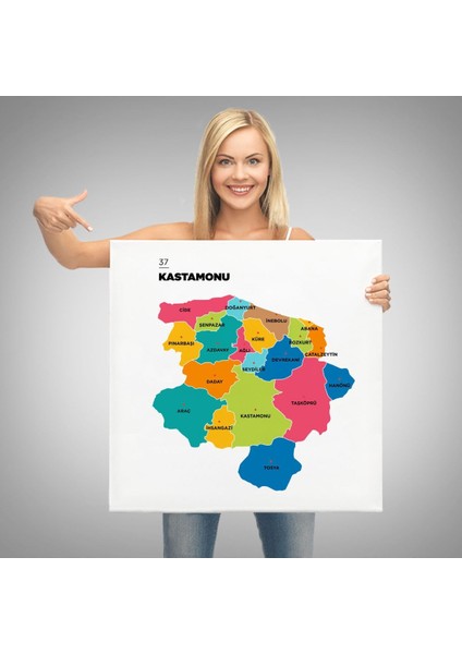 Kastamonu Ili ve Ilçeler Haritası Dekoratif Kanvas Tablo 1382 modelleri