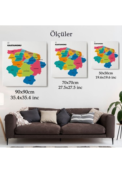 Kastamonu Ili ve Ilçeler Haritası Dekoratif Kanvas Tablo 1382 indirimleri