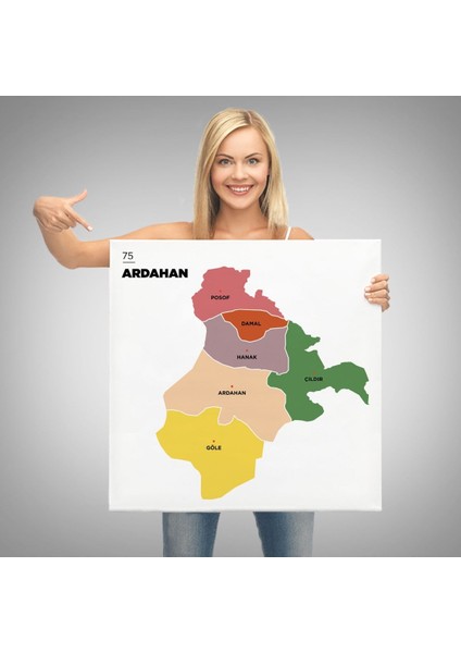 Ardahan Ili ve Ilçeler Haritası Dekoratif Kanvas Tablo 1271 modelleri
