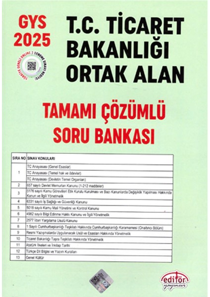 Editör 2025 Gys Ticaret Bakanlığı Ortak Sınav Konuları Soru Bankası
