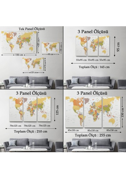 Dünya Haritası Dekoratif Kanvas Tablo 1042 fırsatları