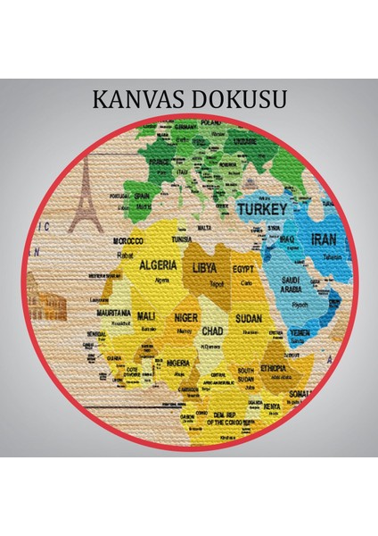 Ahşap Görünümlü Dünya Haritası Dekoratif Kanvas Tablo 2107