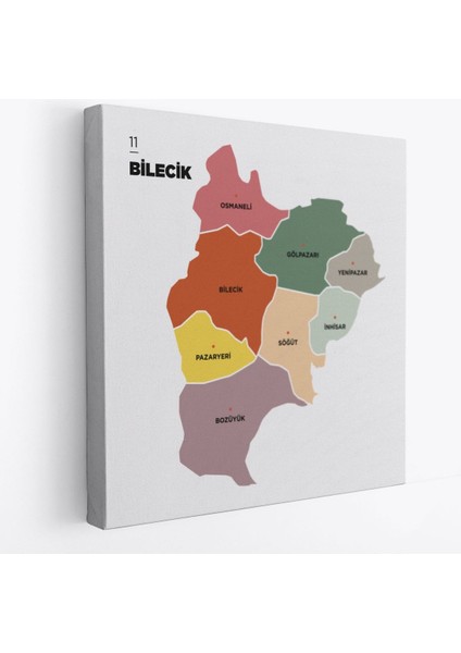 Bilecik Ili ve Ilçeler Haritası Dekoratif Kanvas Tablo 1292