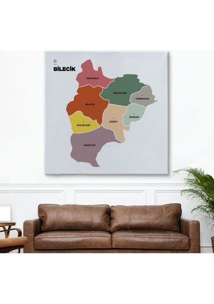 Bilecik Ili ve Ilçeler Haritası Dekoratif Kanvas Tablo 1292 fiyatları