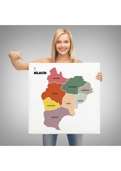 Bilecik Ili ve Ilçeler Haritası Dekoratif Kanvas Tablo 1292 modelleri
